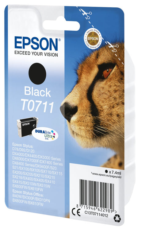 EAN 5057454503675 - Epson Cheetah Singlepack Black T0711 DURABrite Ultra Ink cartucho de tinta 1 pieza(s) Original Rendimient imagen 2