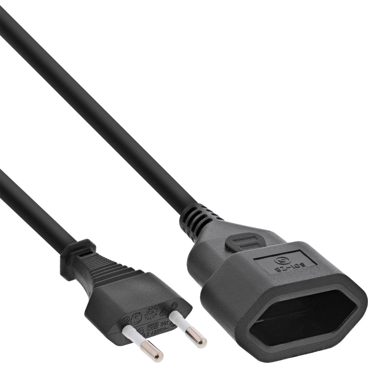 Inline Euro Type C Plug Power Extension Macho A Hembra Negro 2m