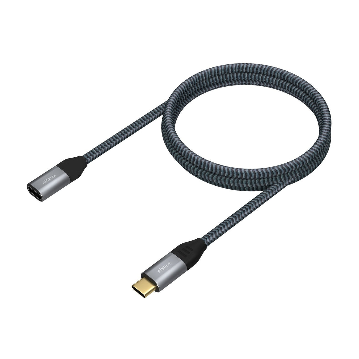 Aisens Cable Alargador Usb 3.1 Tipo-C 20gbps 5a 100w Usb Tipo-C Macho Usb Tipo-C Hembra 1m Gris