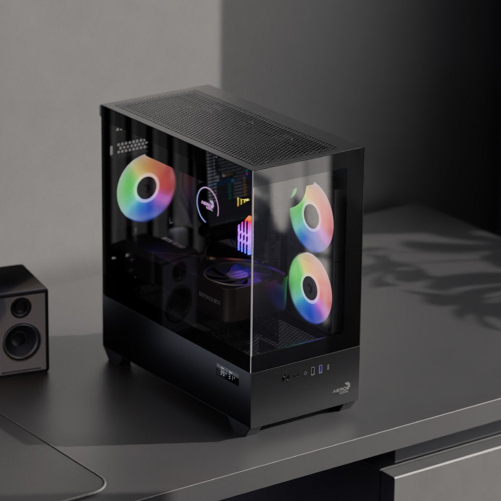 Caja Micro-Atx Aerocool P300d Digi Argb Cristal Templado Pr