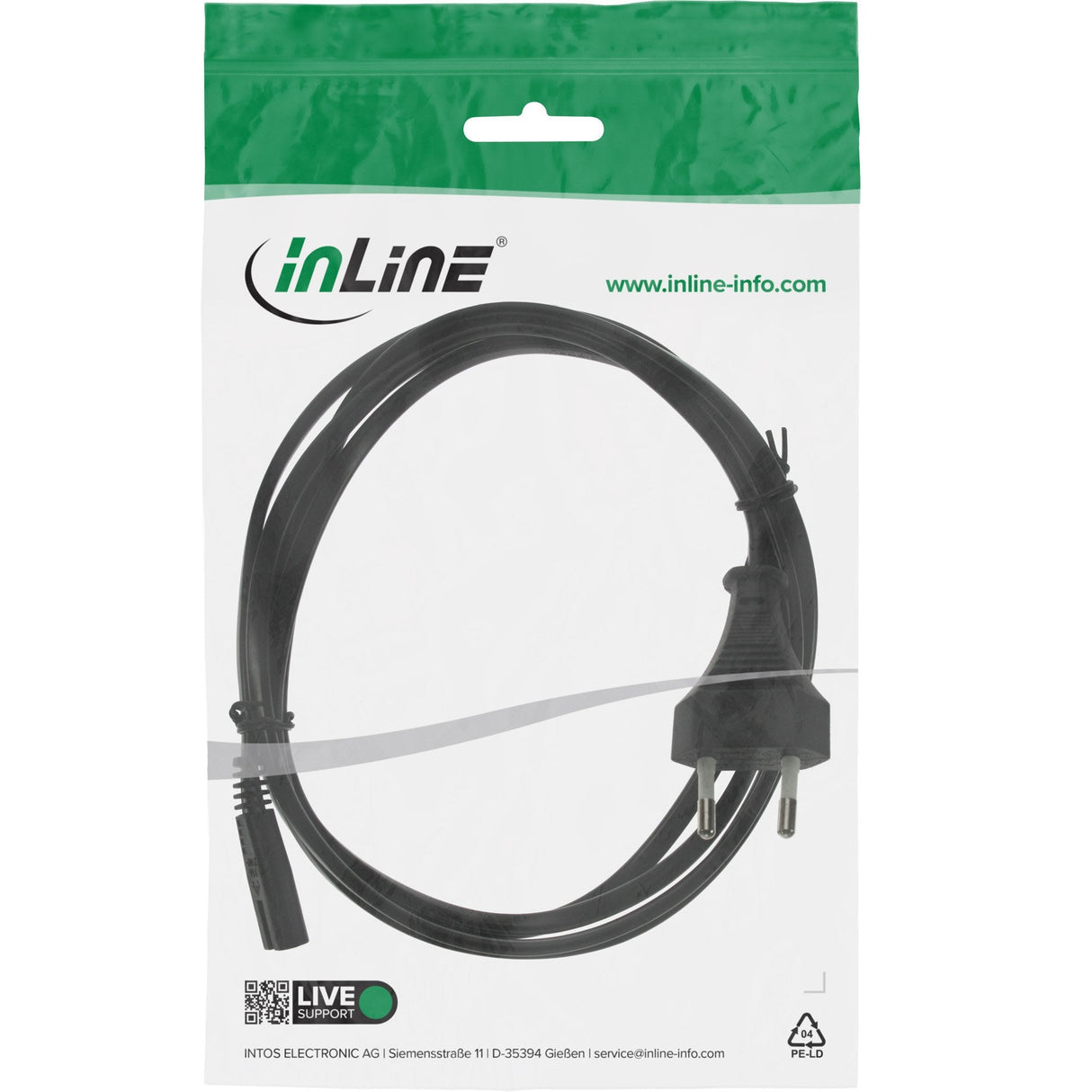 Cable De Alimentación Inline Tipo C Euro A Euro 8 C7 Enchufe Negro 2m