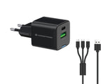 Conceptronic Cargador 2port 33w,1xusb-C,1xusb-A +3-In-1 Sw