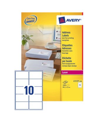 Avery Etiquetas Adhesivas Para Envíos 99,1x57mm Inkjet/Láser 10 X 100h 100% Reciclado Blanco