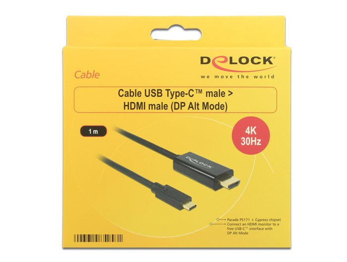 Delock Cable Usb Type-C  -> Hdmi M/M (Dp Alt Mode) 4k 30 Hz 1m Negro