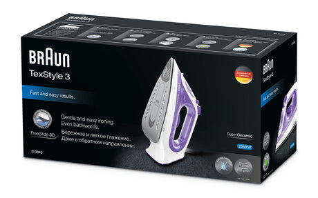 EAN 8021098270689 - Braun TexStyle 3 SI3042VI Plancha a vapor Suela de cerámica 2350 W Púrpura, Plata, Blanco imagen 3