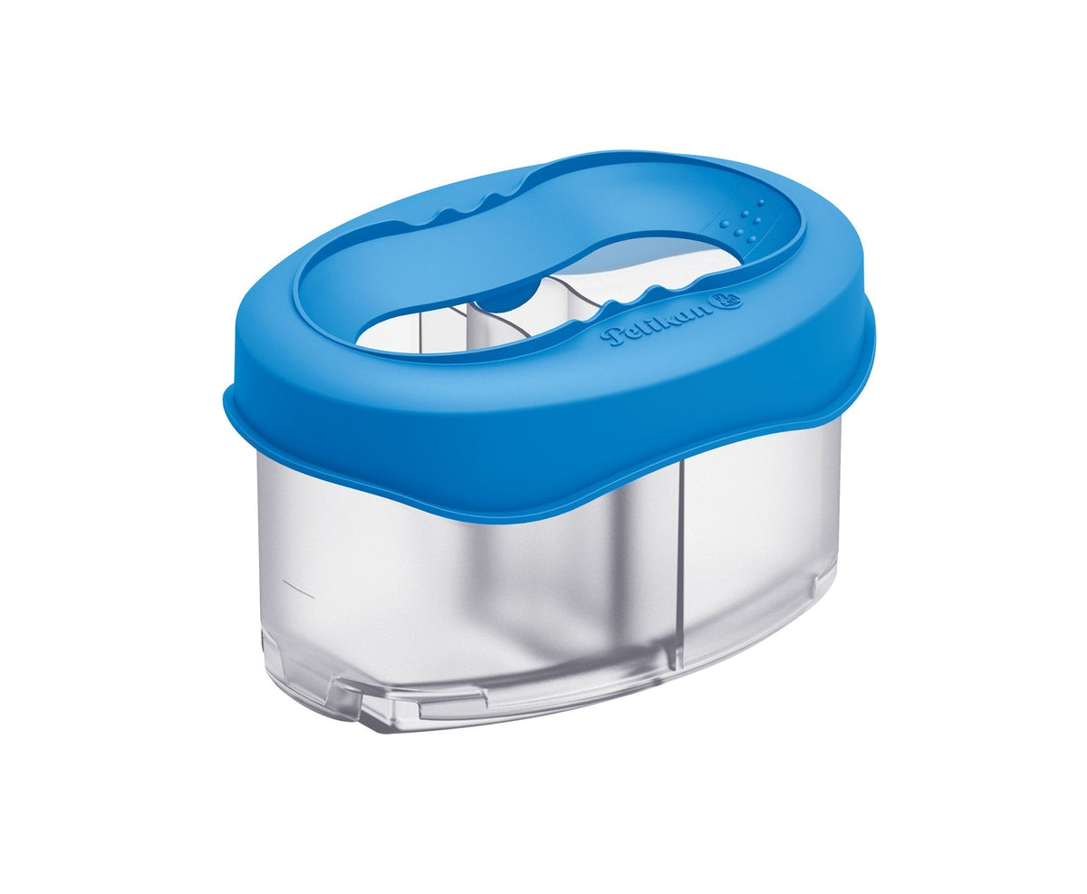 Pelikan Recipiente Para Agua Azul - Tapa Desmontable - Antigoteo - 3 Compartimentos - Porta Pinceles