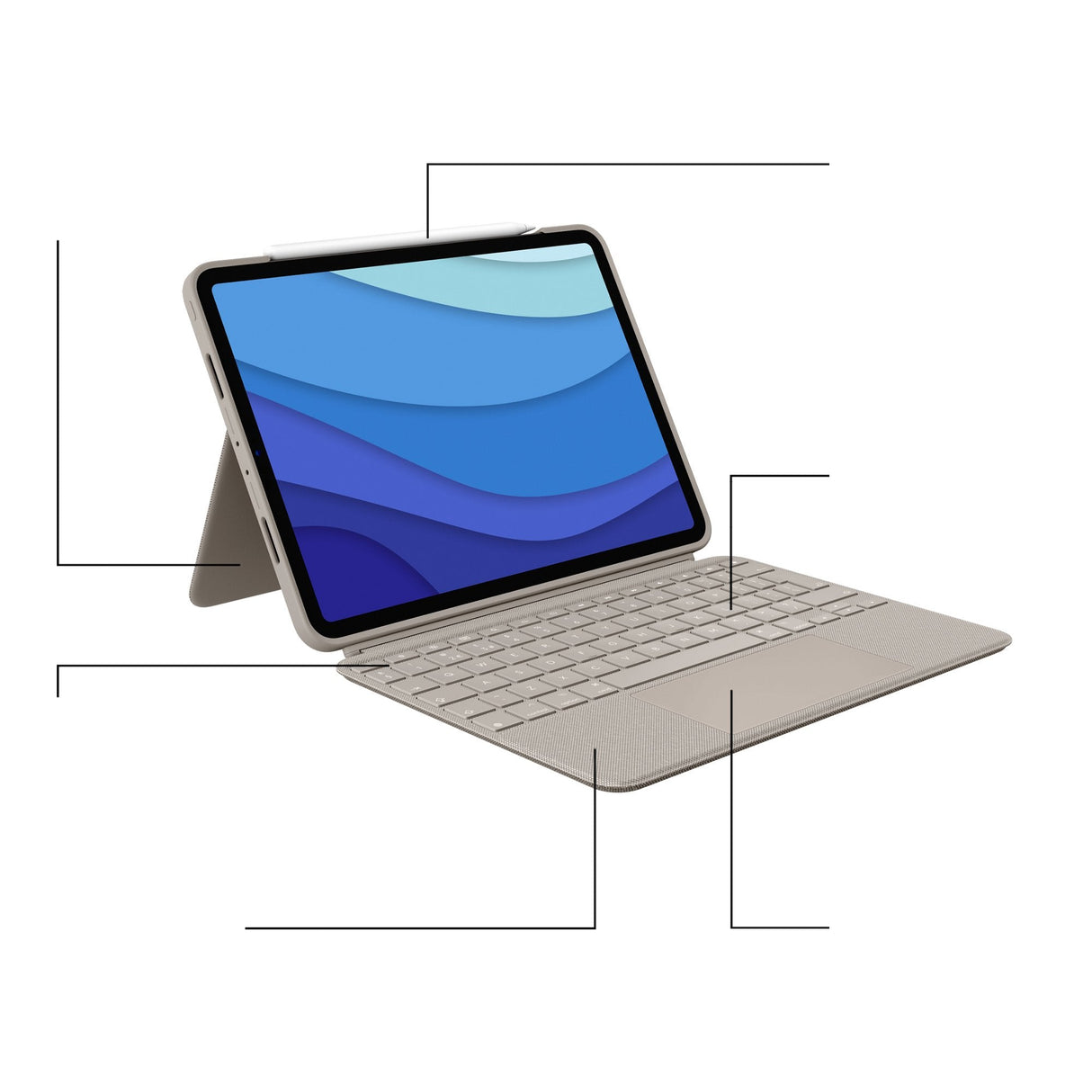 Logitech Combo Touch Caja De Teclado Y Folio Con Panel Táctil Luz Trasera Apple Smart Connector Qwertz Suizo Arena Para Apple Ipad Pro De 11" (1ª Generación 2ª Generación 3ª Generación)