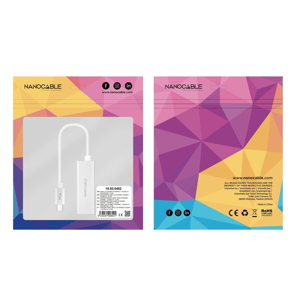 Nanocable Conversor Usb-C A Ethernet Gigabit 10/100/1000 Mbps - 15 Cm - Aluminio