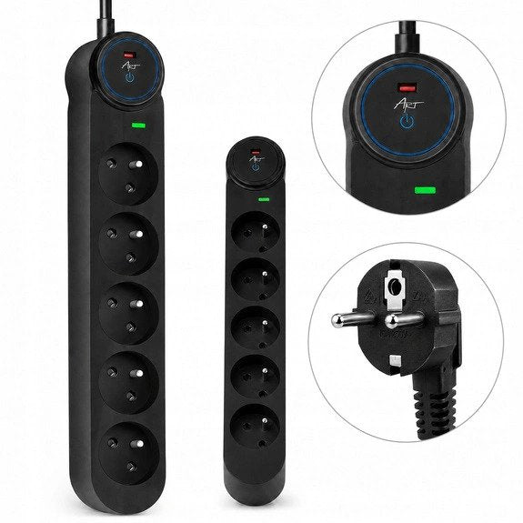 EAN 5906721173014 - ART F2115 base múltiple 5 m 5 salidas AC Interior Negro imagen 1