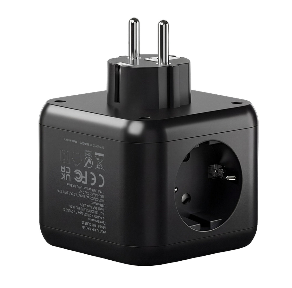 Cargador De Pared Mars Gaming Md Cube20 20w 3x Schuko 2x Usb Tipo C 2x Usb Tipo A Negro