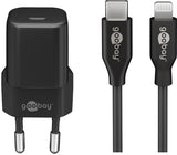 Goobay Apple Lightning / Usb-C Pd Set De Carga Nano 20 Vatios, Cargador Negro, Cable De 1 Metro, Pd 61083