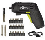 Goobay Mini Cordless Screwdriver Set, 31 Pcs. - Pistol-Gr 200 Rpm Negro, Amarillo