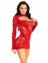 Leg Avenue - Mini Vestido De Encaje Con Manga Larga Rojo