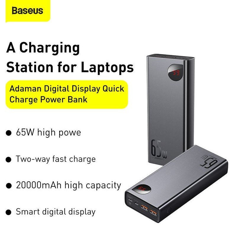 Baseus Power Bank Adaman Metal 20000mah Pd Qc 3.0 65w 2 X Usb + Usb-C + Micro Usb Negro