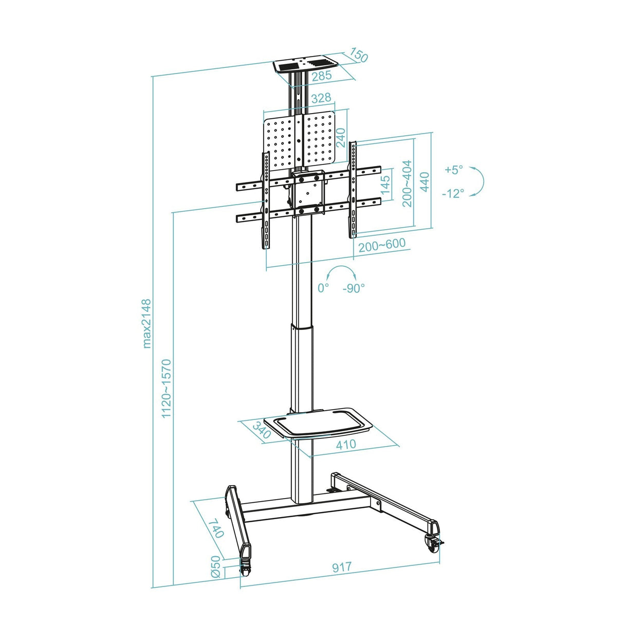 Soporte De Suelo Inclinable Con Ruedas Tooq Fs1184m-B Para Tv De 35-70' Hasta 70kg