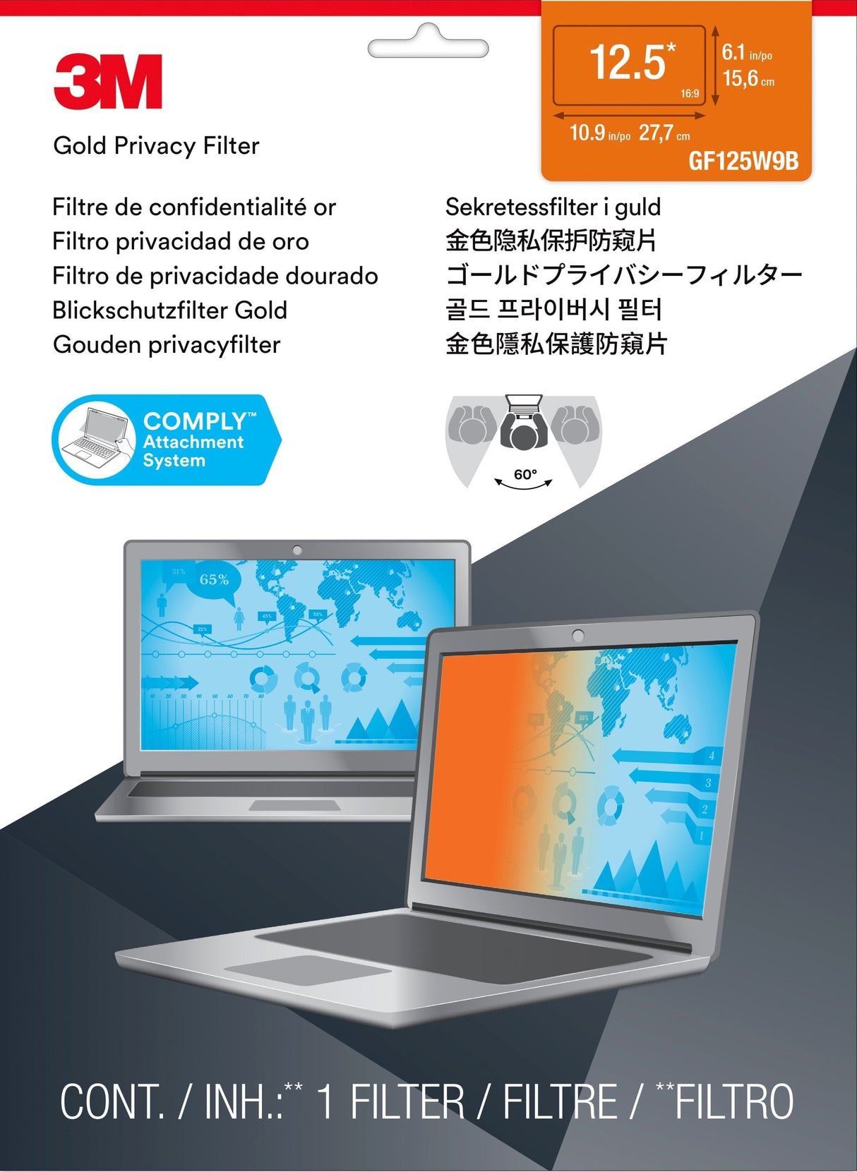 3m Filtro De Privacidad Gold De Para Ordenadores Personales Con Pantalla Panorámica De 12,5"