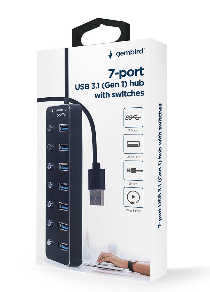 EAN 8716309124676 - Gembird UHB-U3P7P-01 hub de interfaz USB 3.2 Gen 1 (3.1 Gen 1) Type-A 5000 Mbit/s Negro imagen 4
