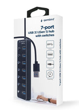 EAN 8716309124676 - Gembird UHB-U3P7P-01 hub de interfaz USB 3.2 Gen 1 (3.1 Gen 1) Type-A 5000 Mbit/s Negro imagen 4