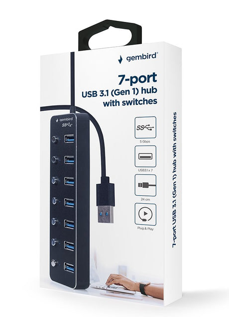 EAN 8716309124676 - Gembird UHB-U3P7P-01 hub de interfaz USB 3.2 Gen 1 (3.1 Gen 1) Type-A 5000 Mbit/s Negro imagen 4