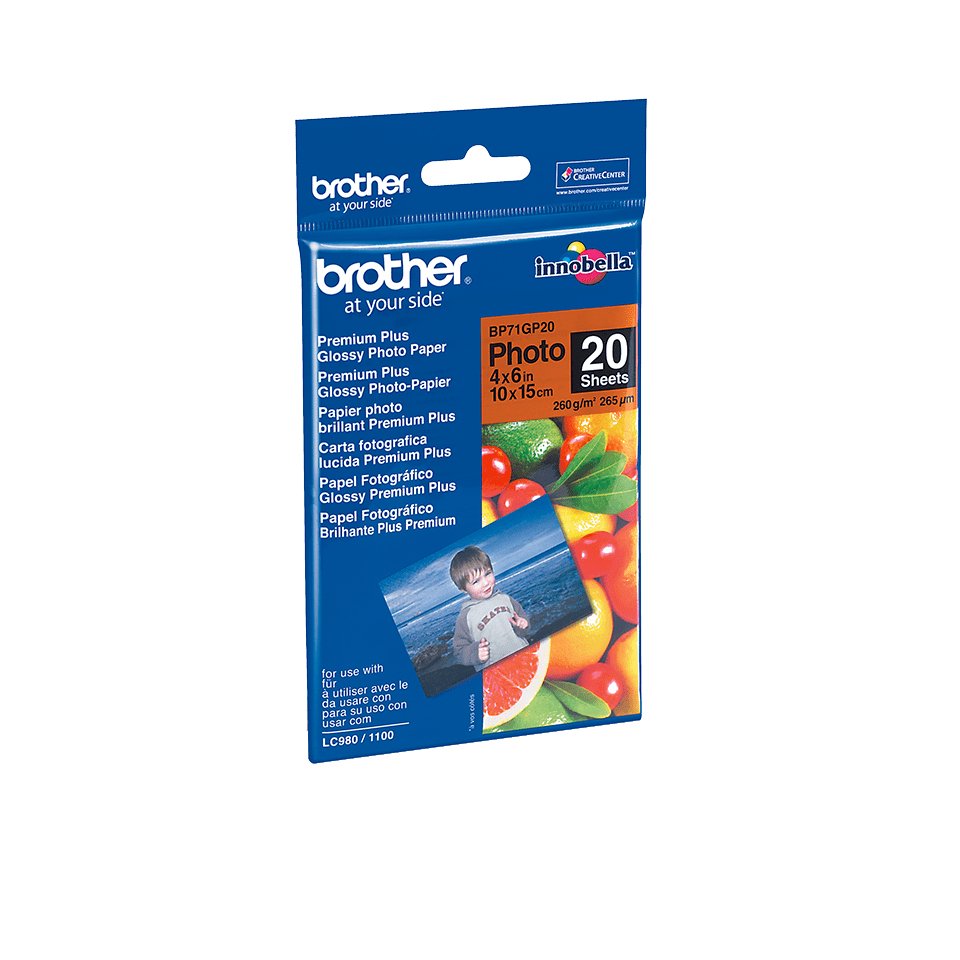 Papel Foto Brother Brillante Lbp71gp20 20 Hojas Dcp-165c Dcp-195c Dcp-375cw Dcp-385c Mfc-295cn