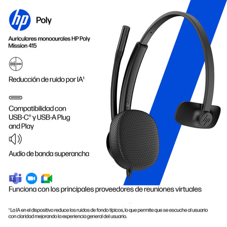 EAN 0199251820311 - HP Poly Mission 415 Monaural USB Wired Headset (Bulk) Negro imagen 7