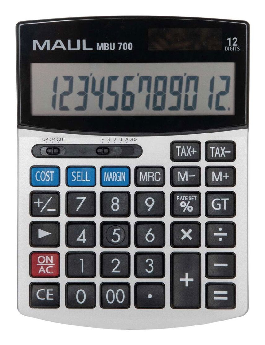 Maul Calculadora Comercial Mbu 700  Calculadora Grande Con Funciones Comerciales  Pantalla De 12 Dígitos  Incluye Función De Margen De Coste De Ganancia  Solar/Batería  Negro