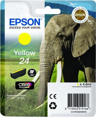 Epson Elephant Cartucho 24 Amarillo Para Expression Photo Xp-55, 750, 760, 850, 860, 950, 960, Expression Premium Xp-750, 850