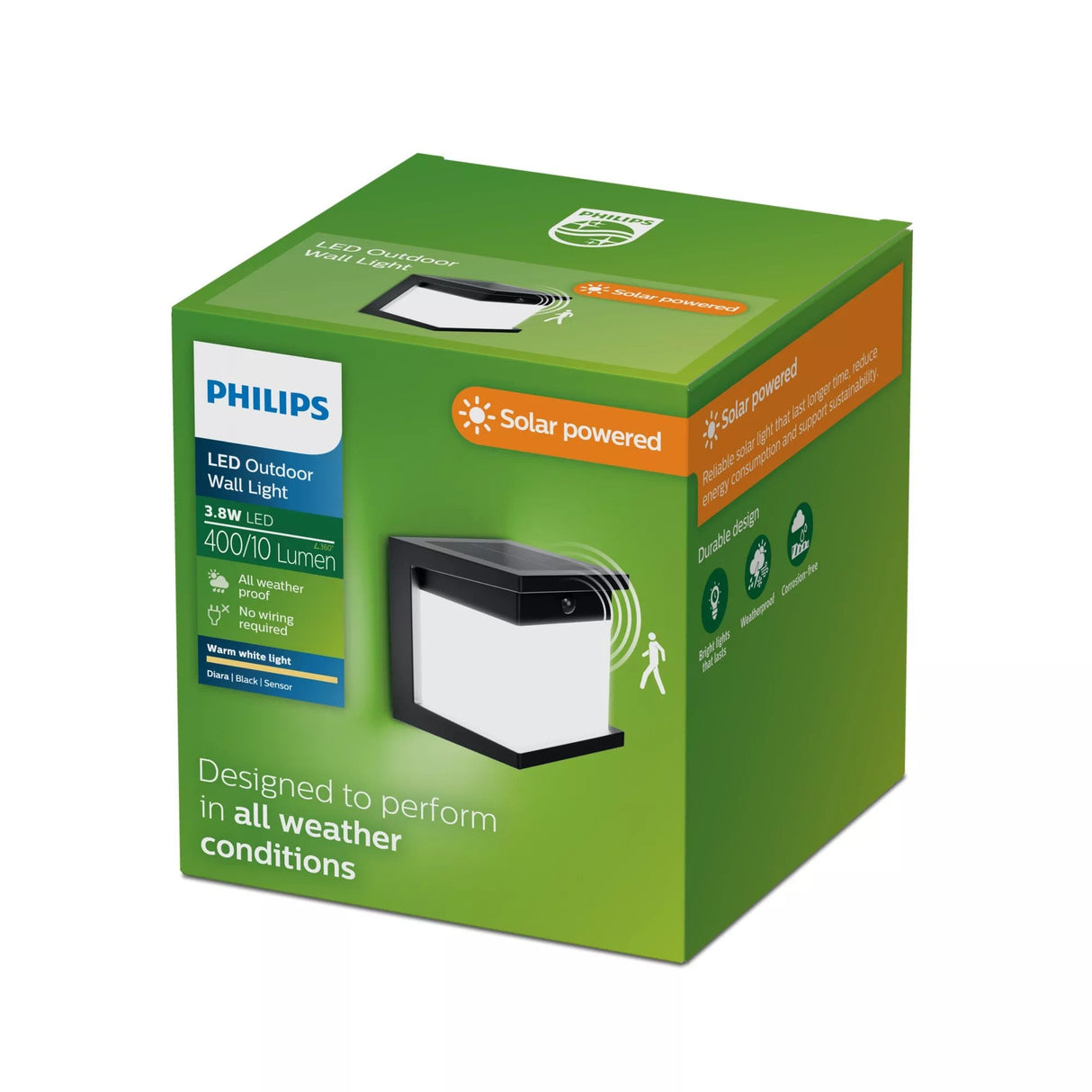 Aplique Led Solar Diara, Negro, 3,8 W, 400/10 Im, 2700 K