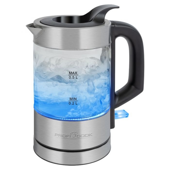 Hervidor De Vidrio Proficook Pc-Wks 1228 G, Hervidor De Acero Inoxidable/Negro, 0,5 Litros 501228
