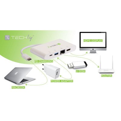Hub Techly Iadap Usb31-Dock1 De Interfaz Usb 3.2 Gen 1 (3.1 Gen 1) Type-C 5000 Mbit/S Blanco