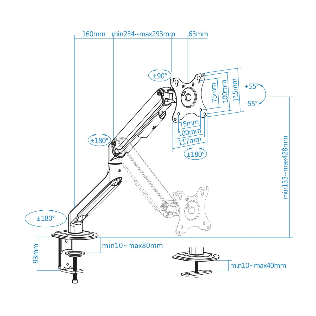 EAN 8433281010673 - TooQ DB4032TNR-W soporte para monitor 81,3 cm (32") Escritorio Blanco imagen 6