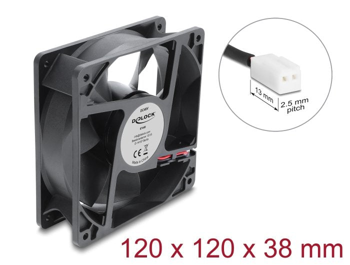 Delock Ventilador Axial 48 V Dc, 120 X 120 X 38 Mm Con 2 Pin Conexión Para Ventilador Negro