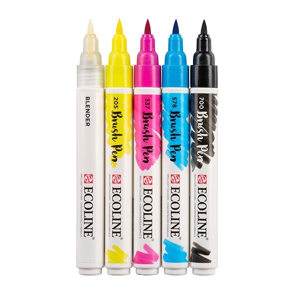 Talens Ecoline Set 5 Rotuladores Brush Pen Primario Punta Pincel Colores Surtidos