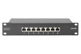Cat 6a Patch Panel, Shielded,8-Port 1u, 10" Rack Mount, Black Ral 9005