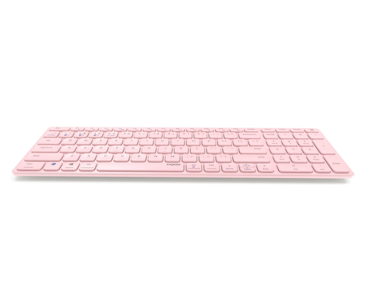 Teclado Rapoo Wireless Y Bluetooth E9700m Portugues 2.4ghz Bt 3.0 5.0 Diseã±O Ultrafino Bateria Rosa Base Aluminio Multi Mode