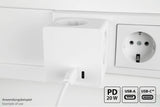 Enchufe Cubo Good Connections Kabelmeister  De 3 Vías, 2x Usb, Regleta Blanca, 1x Usb-C Pd 3.0 20w, 1x Usb-A 18w Sw01-W