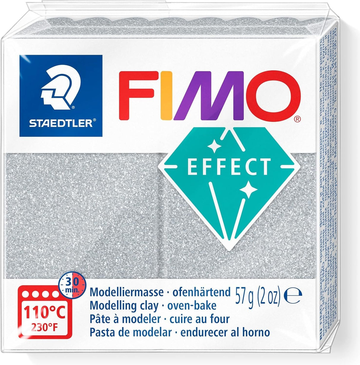 Staedtler 8010-812 Fimo Effect - Arcilla Polimérica Para Modelar De Secado Al Horno, Color Plata Purpurina (Pastilla 57 G.)