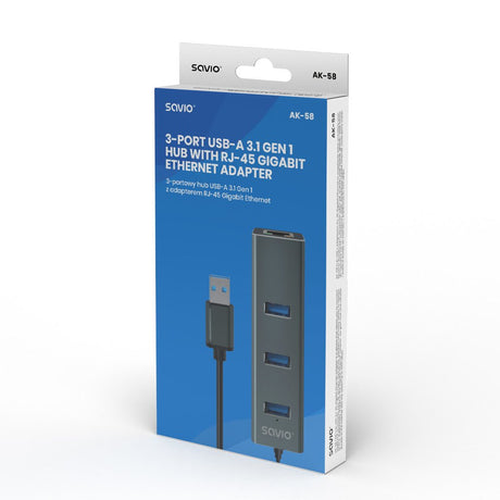 EAN 5901986047773 - Savio AK-57 USB-A - 3 x USB-A HUB with RJ-45 Gigabit Ethernet adapter 5000 Mbit/s grey USB 3.2 Gen 1 (3.1 imagen 8
