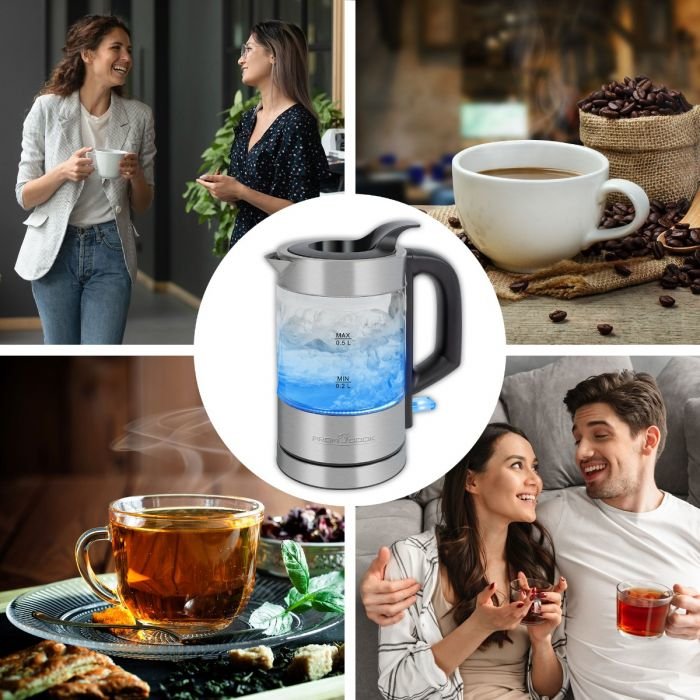 Hervidor De Vidrio Proficook Pc-Wks 1228 G, Hervidor De Acero Inoxidable/Negro, 0,5 Litros 501228