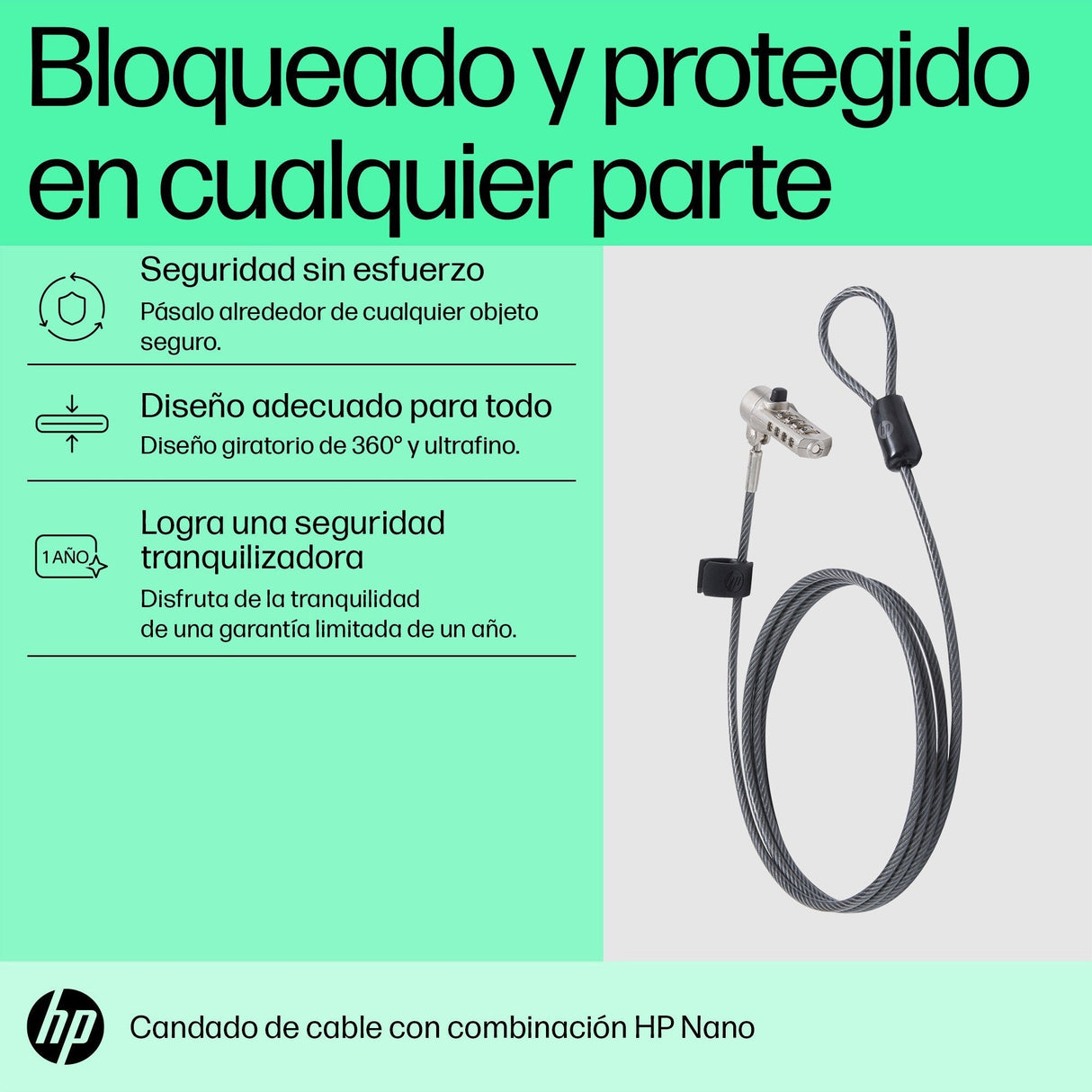 Hp Cable De Seguridad Con Combinacion Para Portátil Nano Negro