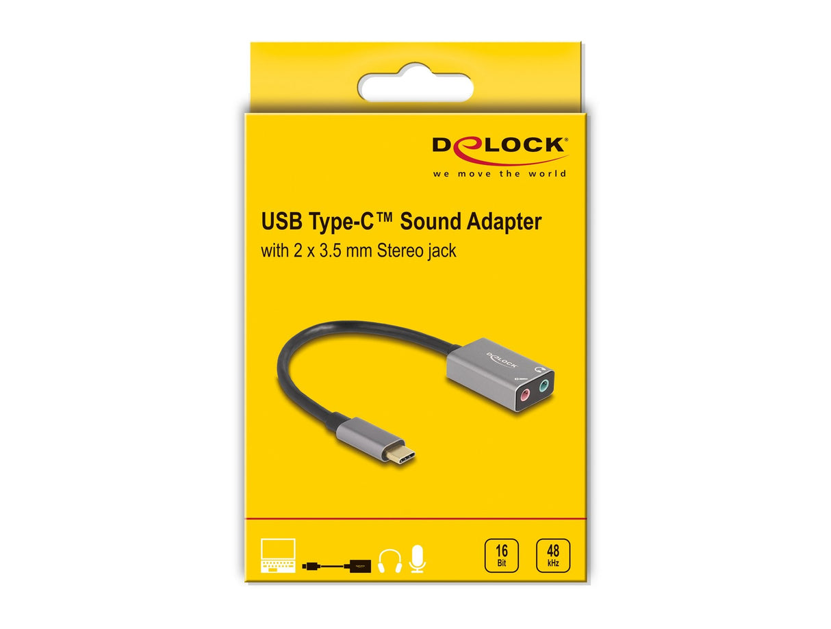 Delock Externe Usb Soundkarte Mit Type-C Stecker Auf 2 X 3.5mm Klinkenbuchse Plug & Play Audio Adapter