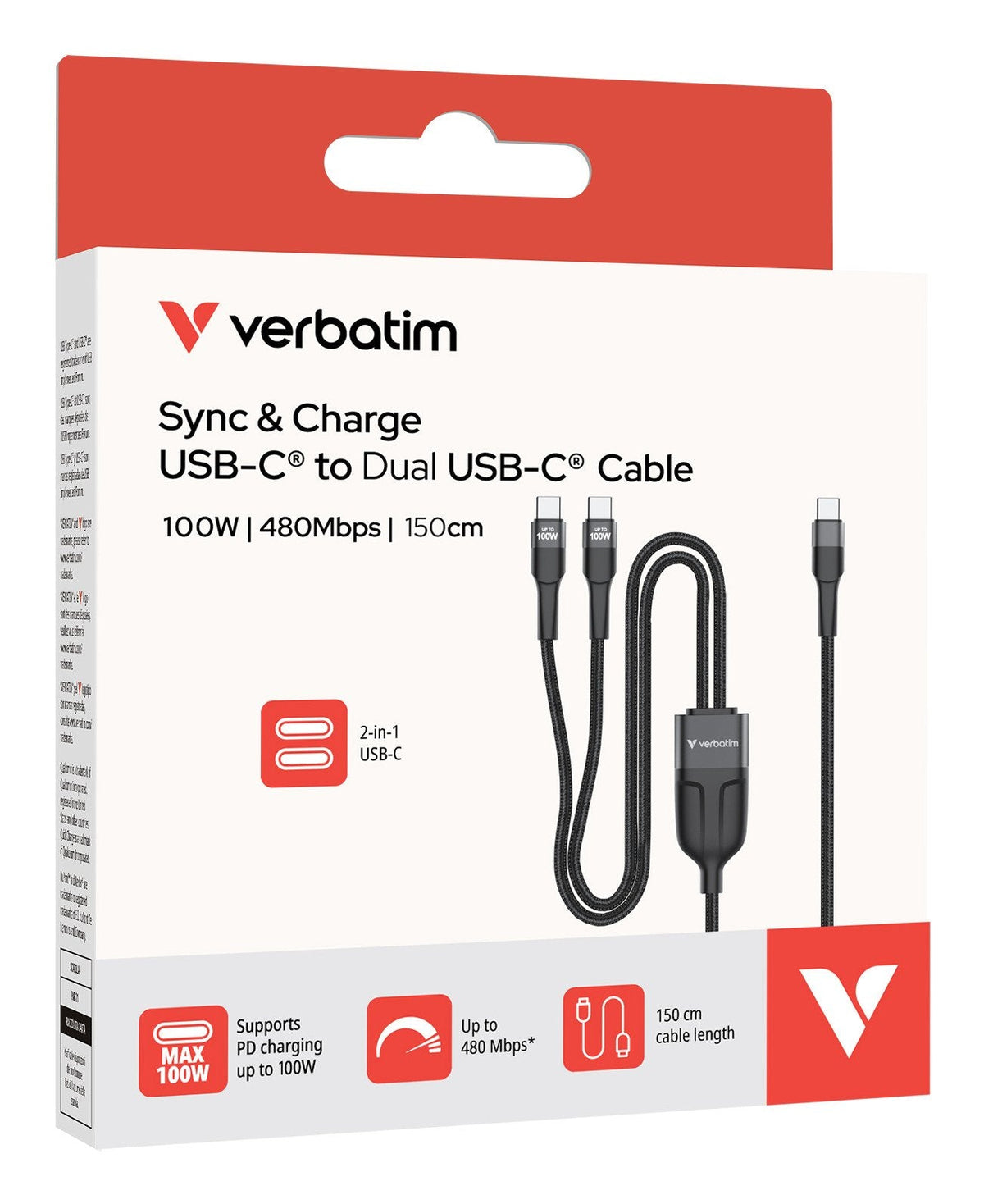 Verbatim Usb-Kabel Dual, Usb 2.0, Usb-C/2x Usb-C, Nylon,
