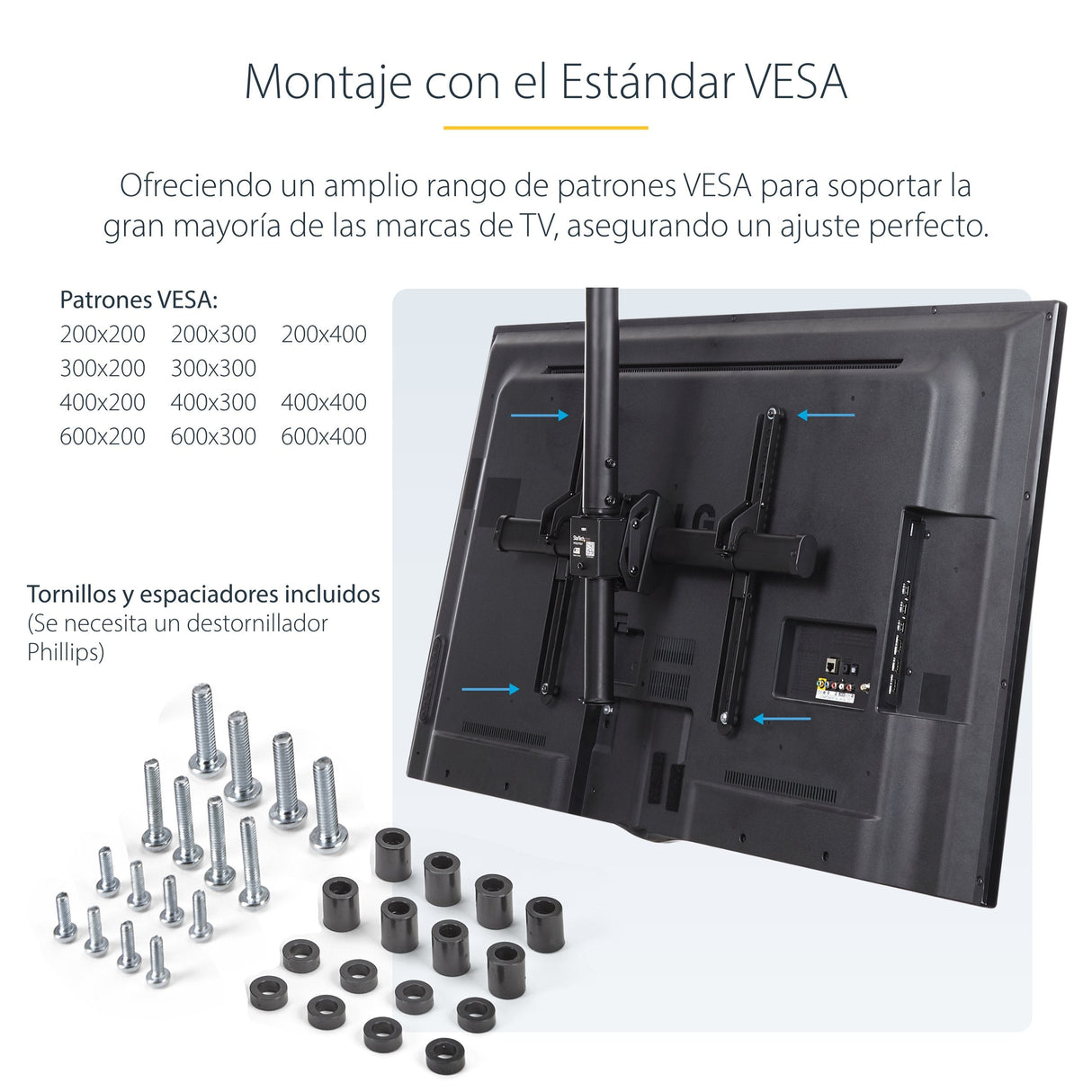Startech.Com Base Soporte Vesa Ajustable De Montaje En Techo Para Pantallas De 37 A 70 Pulgadas - Mástil Corto