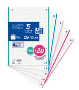 Oxford Recambio 100h + 20h Gratis 4 Taladros A4 90gr 1 Línea 5 Bandas C/Surtidos Pastel