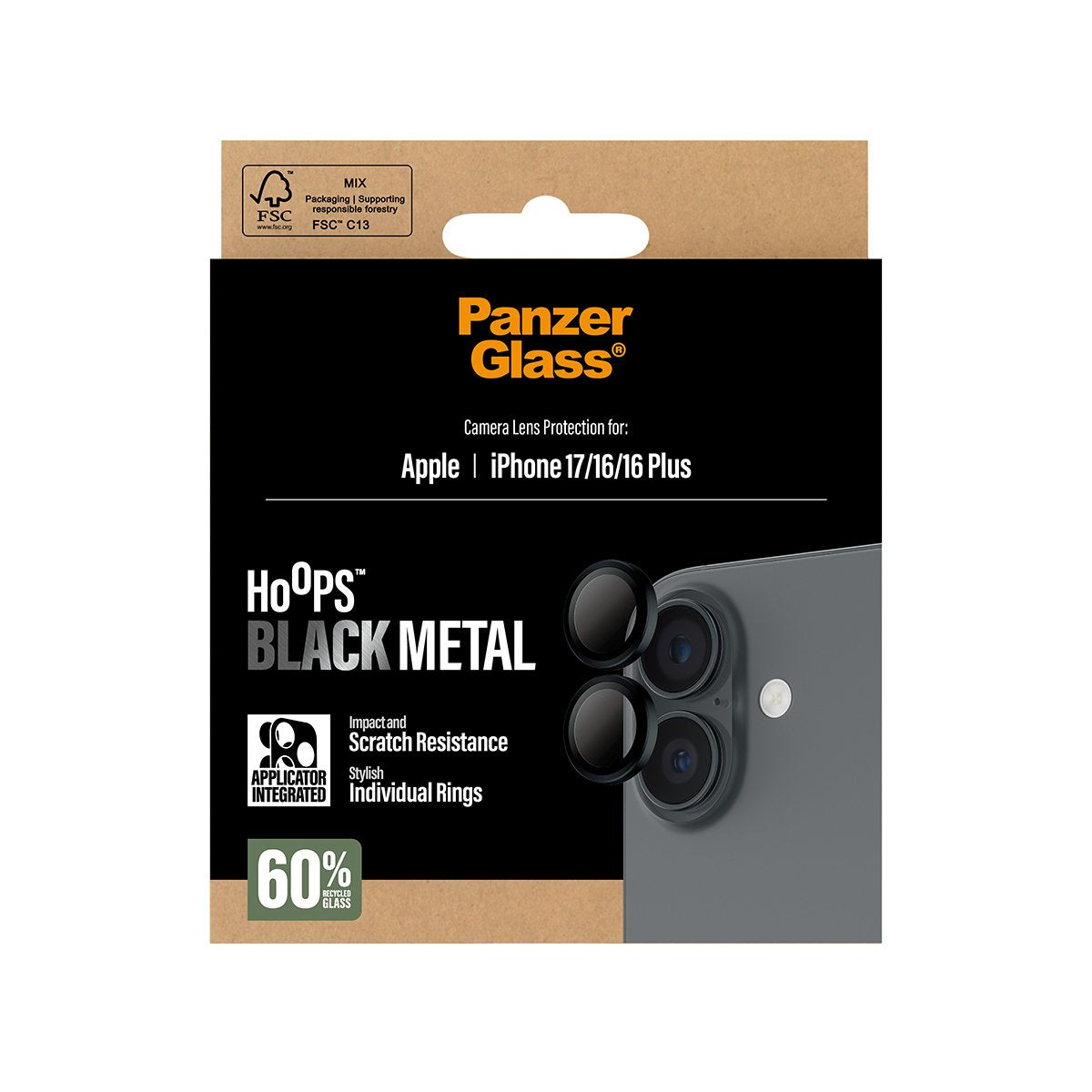 Panzerglass Hoops Negro Camera Lens Protector Iphone 17/ 16/ 16 Plus