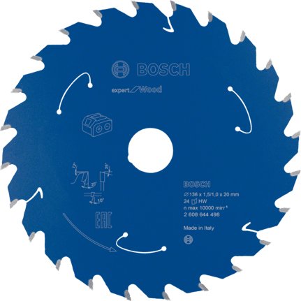 Hoja De Sierra Circular Bosch Professional Expert Para Madera, Ø 136 Mm, Orificio 24z De 20 Mm, Para Sierras Circulares Portátiles Con Batería 2608644498