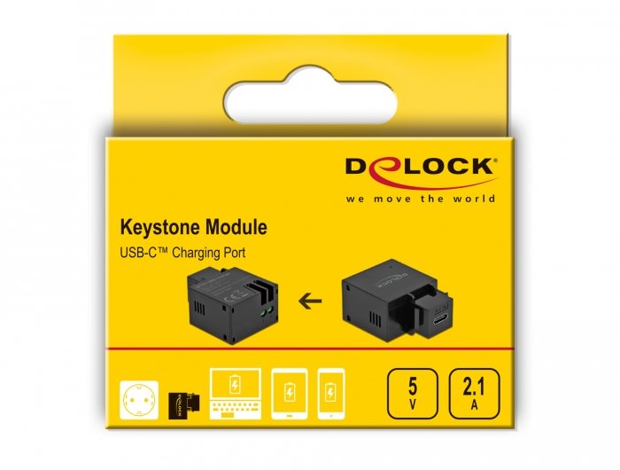 Delock Módulo Keystone Con Puerto De Carga Usb Type-C, 2,1 A, Negro