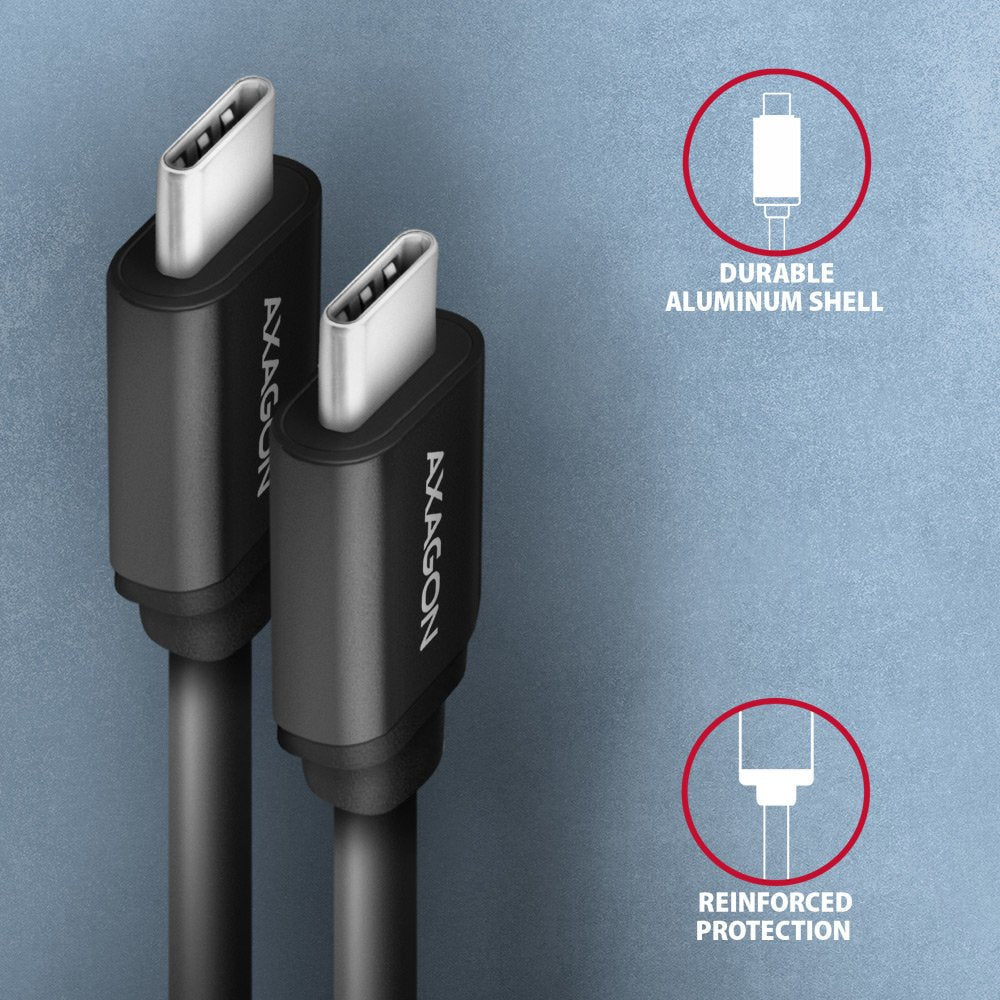 Axagon Hcm-Am20tb Spiralcable, Usb-C Zu Usb-C, 1 M, Usb 2.0, 2.4 A, Alu, Pvc - Negro