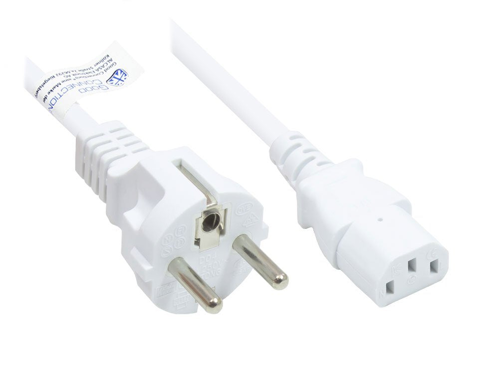 Good Connections Schutzkontakt-Stecker An C13 Weiss 1m