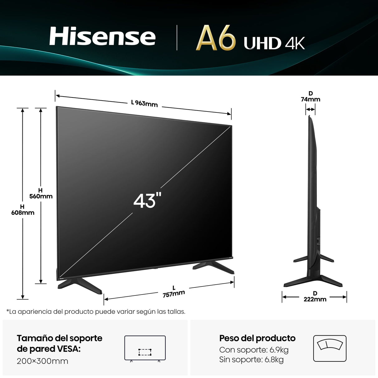 Televisor  Hisense 43" 43a6q Uhd 4k Vidaa Smart Tv Modo Juego Plus